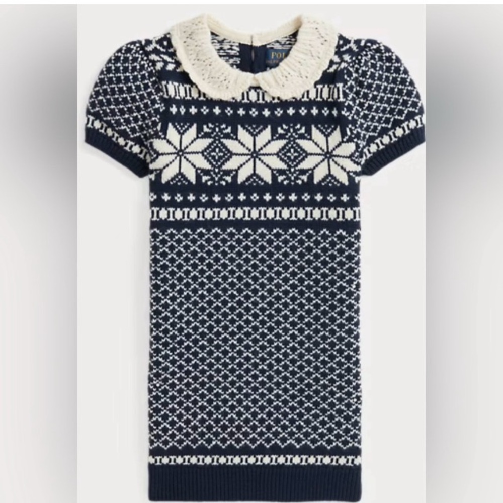 Polo Ralph Lauren Girls Snowflake Wool-Cotton Sweater Dress Size‎ 6 navy & cream